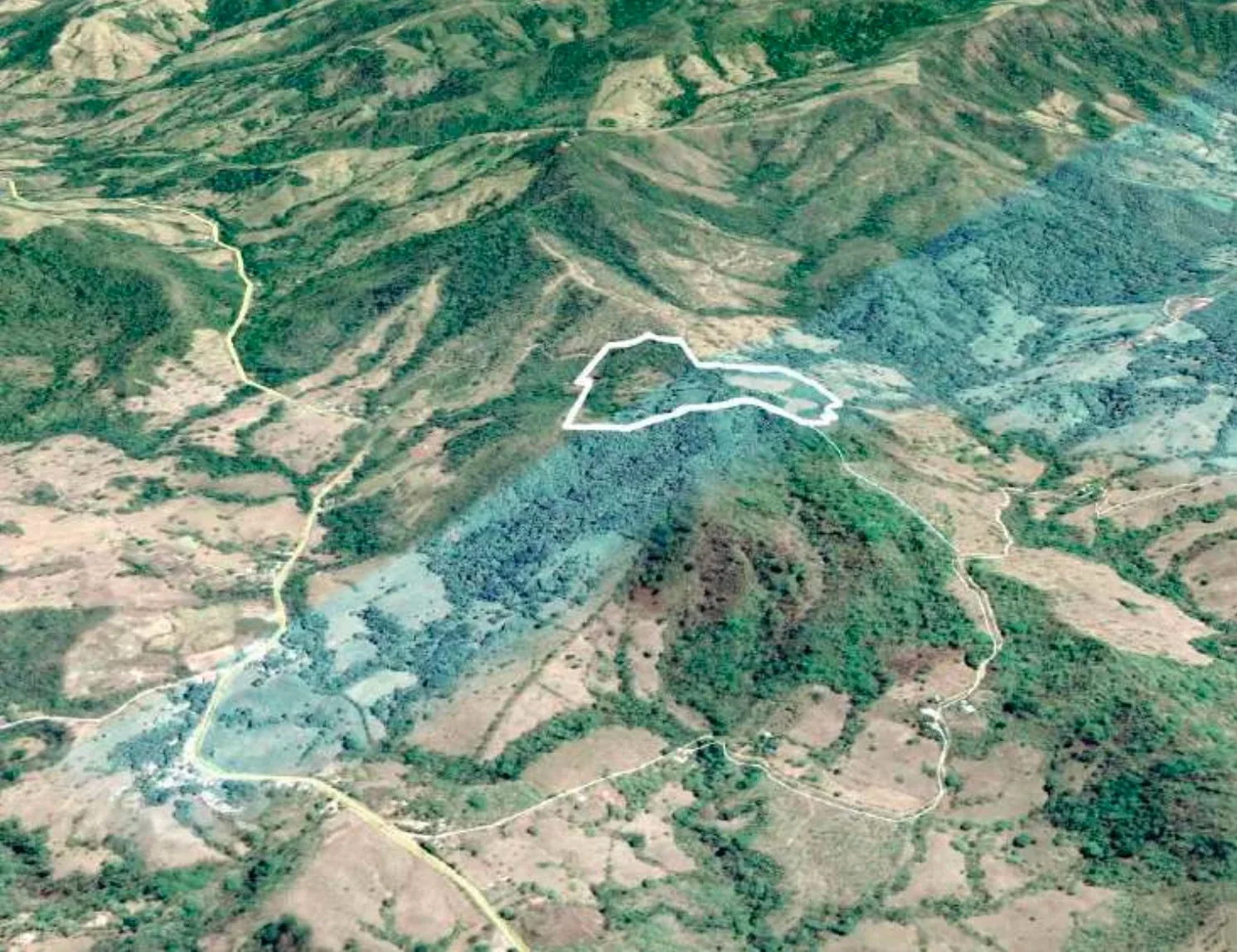 Aerial map of the valley with the property boundary outlined