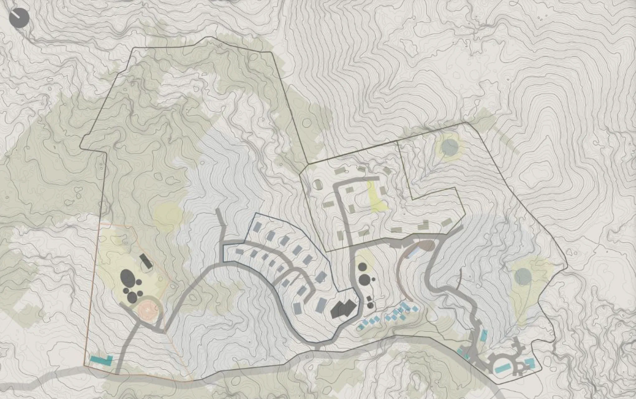 Concepto maestro dibujado sobre el mismo mapa de curvas de nivel